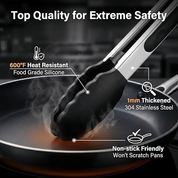 Mini Tongs with Silicone Tips, 7-Inch Small Serving Tongs - Image 5
