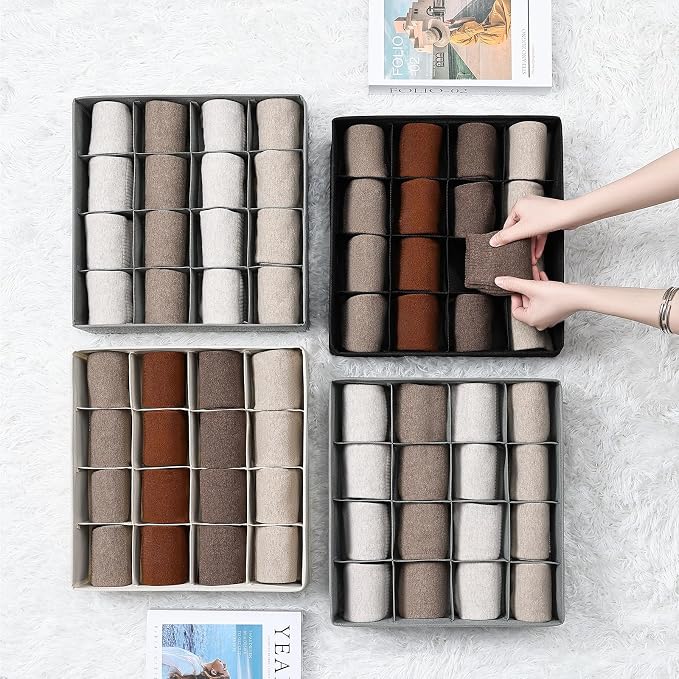 Joyoldelf Sock Drawer Organizer Divider Underwear Organizer 16-cell Fabric - Image 3
