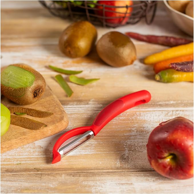Kuhn Rikon Serrated Piranha “Swivel” Peeler 7.25” Red - Image 2