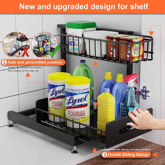 2 Pack Under Sink Organizers and Storage, Pull Out Cabinet Organizer, 2-Tier - Image 2