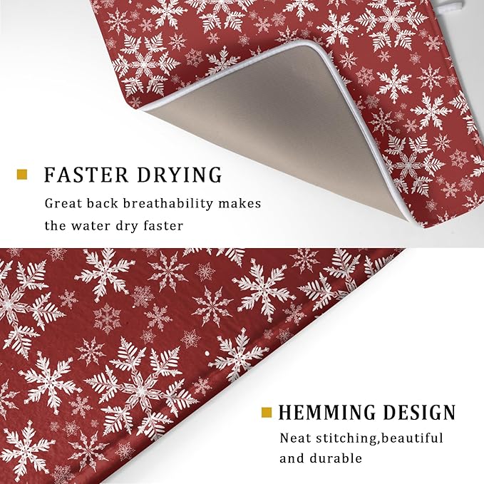 Christmas Dish Drying Mat for Kitchen Counter 24x18 Inch Xmas Snowflake Drying - Image 5