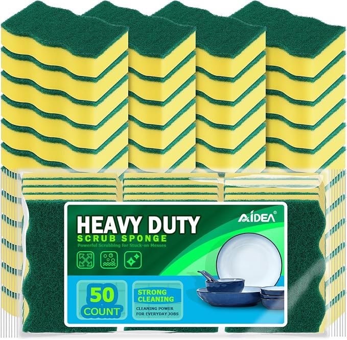 AIDEA Sponges Kitchen, 50 Pack Heavy Duty Dish Sponge, Cleaning Dish Scrubber by AIDEAHOME