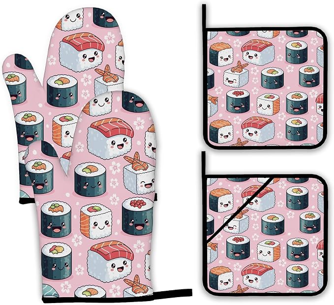 Cute Sushi Roll Japanese Oven Mitts and Pot Holders Set, Kitchen Decor Heat by Unknown