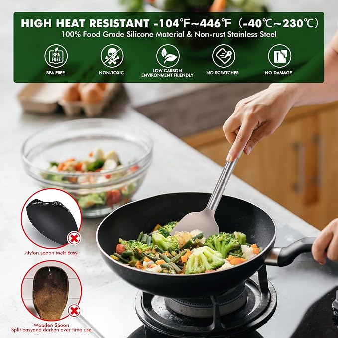 HOTEC 446°F Heat Resistant Silicone Kitchen Utensils, Cooking Utensil Set - Image 6