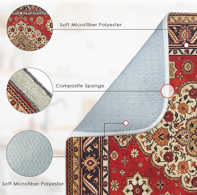 Sanwarm Absorbent Dish Drying Mat, Royal Red Moroccan Microfiber Pad - Image 3