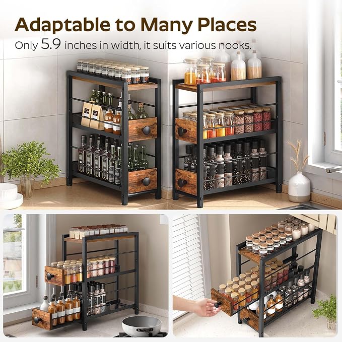 YATINEY Spice Rack, 3-Tier Pull Out Spice Rack Organizer - Image 9