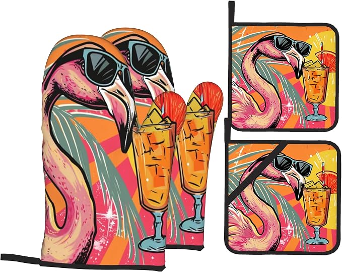 Cool Flamingo Oven Mitts and Heat Resistant Pads by Unknown
