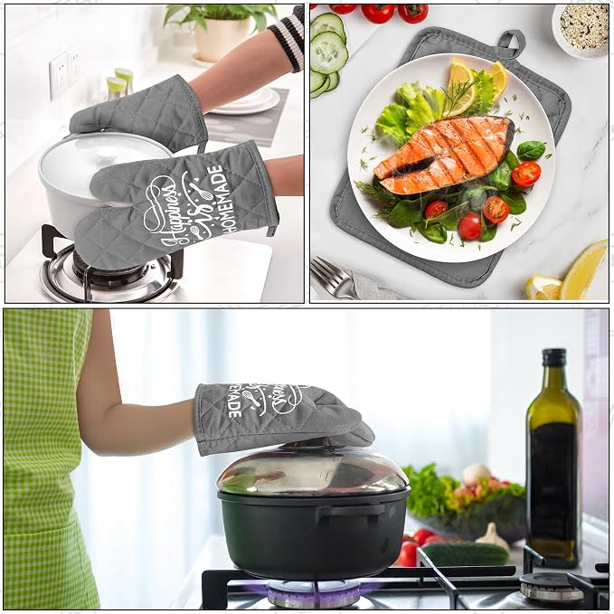 GROBRO7 6Pcs Cotton Oven Mitts and Pot Holders Set Happiness is Homemade Heat - Image 6