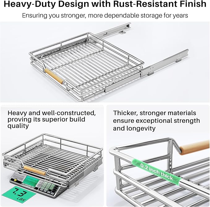 Pull out Cabinet Organizer, Heavy Duty Smooth Sliding Under Cabinet Shelves - Image 6
