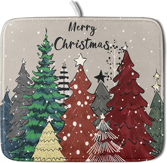 Christmas Trees Dish Drying Mat Winter Holiday Kitchen Dishes Pad 16x18 Inch by Giwawa