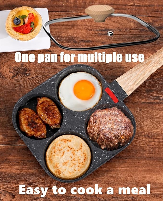 HUPECHAM Egg Pan With Lid 4-Cup Nonstick, and Healthy Granite Egg Frying Pan - Image 2