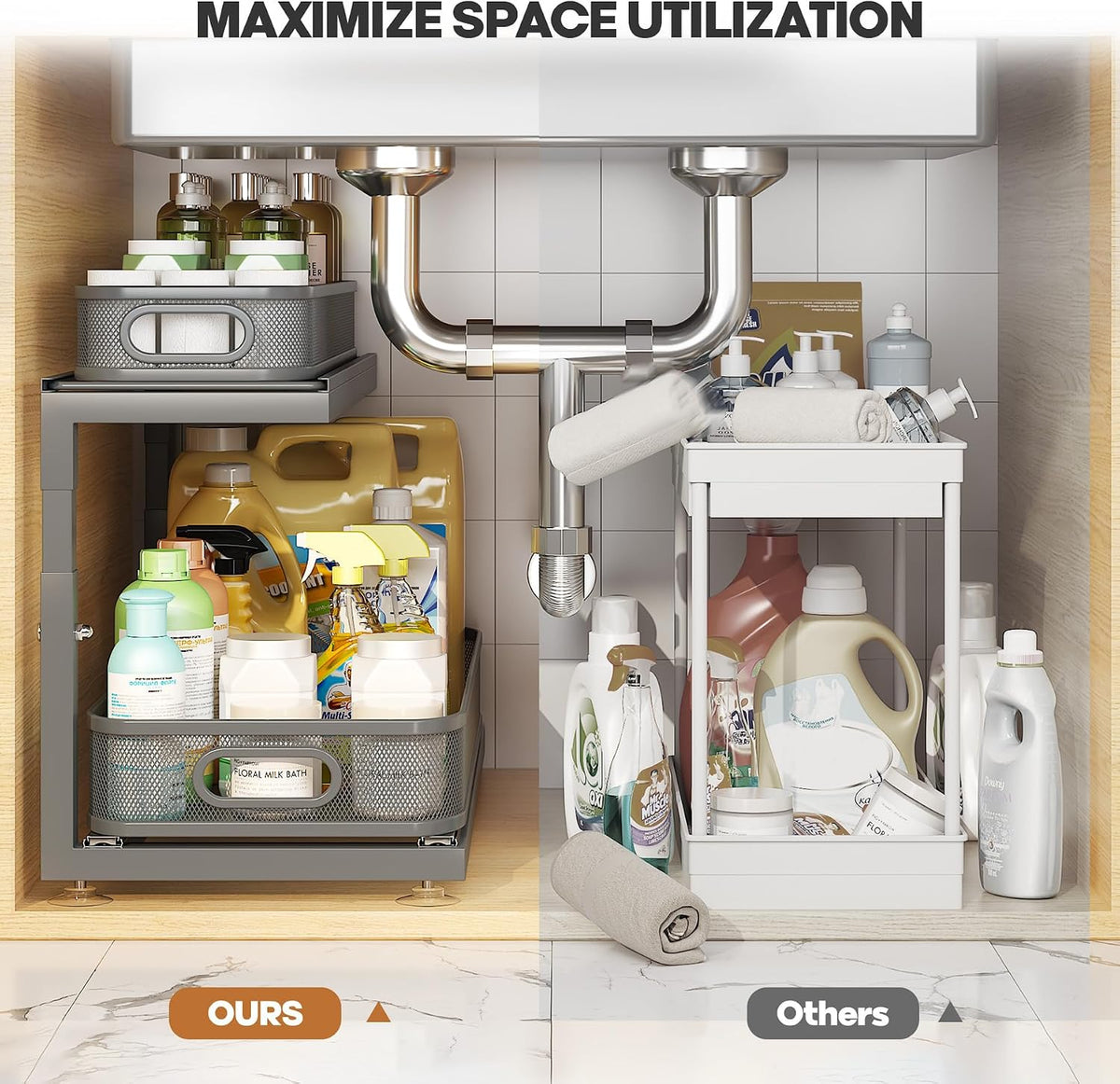 2-Pack 21.3 IN Depth Under Sink Organizer With Next-Gen Ball-Bearing