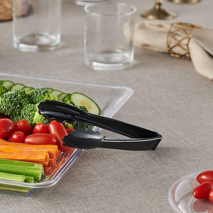 Plasticpro 7.5'' Serving Tongs Heavy Duty Reusable Kitchen and BBQ Black - Image 2