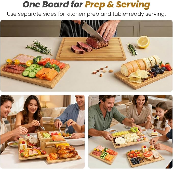 Bamboo Cutting Board Set of 3, Durable Wooden Chopping Boards - Image 7