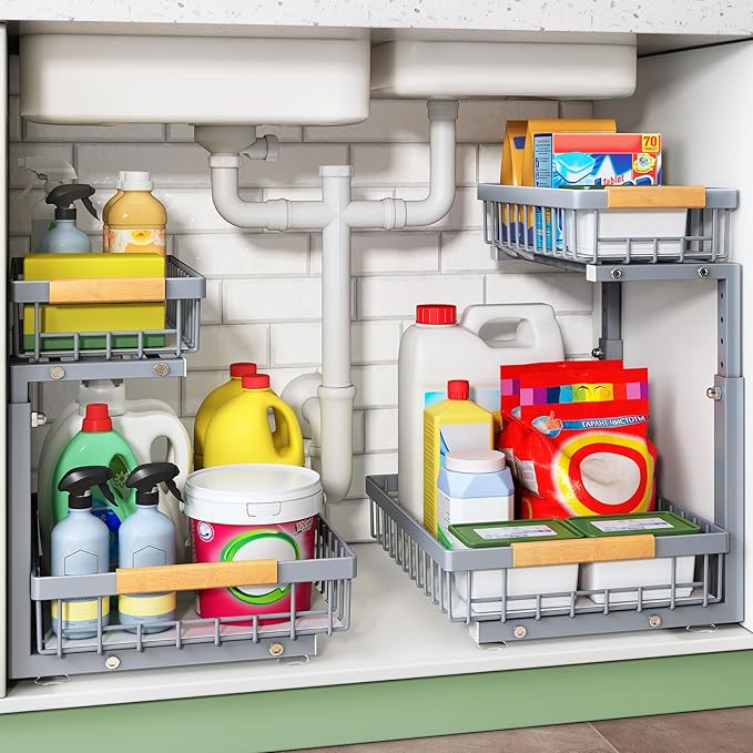Kitstorack Under Sink Organizer, 2 Tier Under the Sink Storage, Slide out Pull by Kitstorack