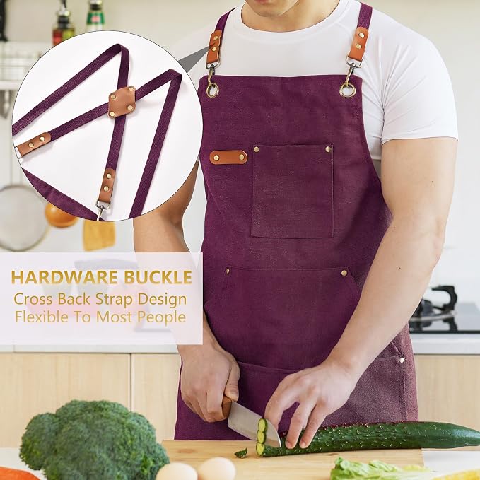Aoomzoon Canvas Aprons for Men Chef Apron, Work Apron - 16oz Heavy Duty Cross - Image 2