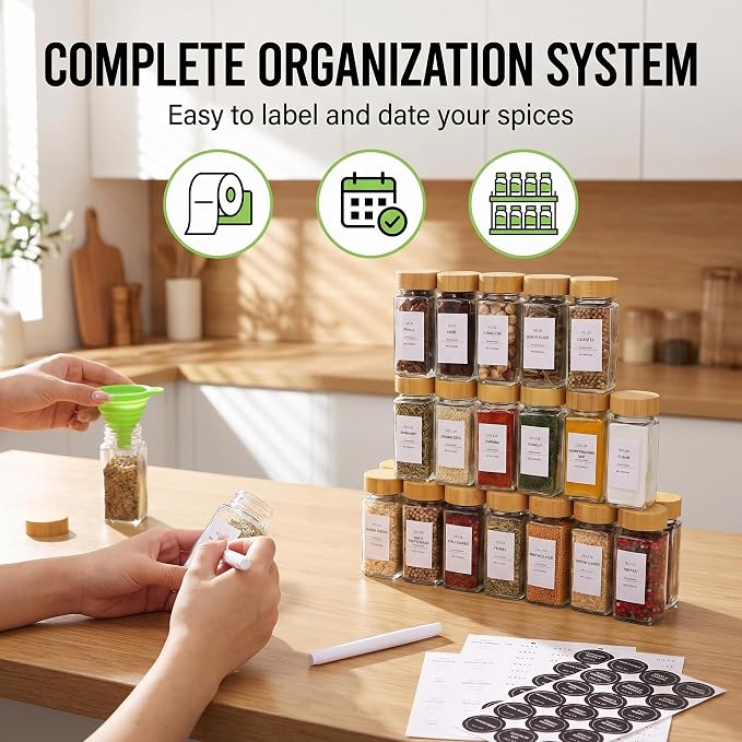 24-Pack Glass Spice Jars with Bamboo Lids, 4 Oz Clear Square Spice Containers - Image 4