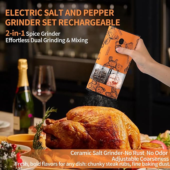 Dual Chamber Salt and Pepper Grinder Set Rechargeable, Electric Pepper Grinder - Image 4
