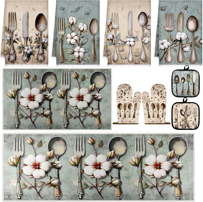 Fourluoo 10 Pcs Farmhouse Kitchen Decor and Accessories Set 4 Kitchen Towels 2 by Fourluoo