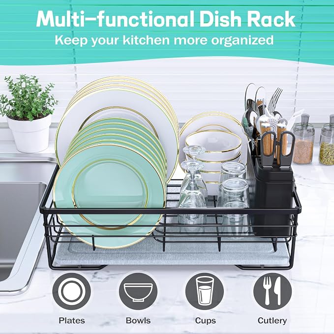 VABNEER Dish Drying Rack with Stone Drying Mat, Quick-Drying/Stainless/Super - Image 3