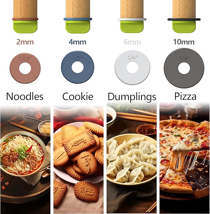 Rolling Pin with Adjustable Thickness Ring, Dough Thickness - Image 6