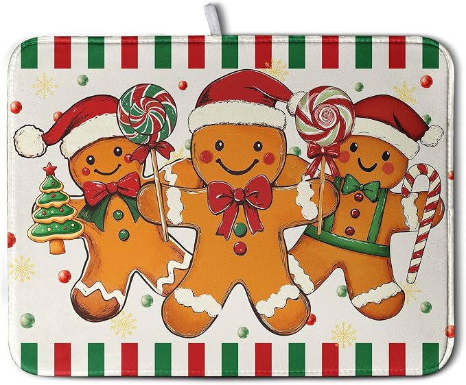 Christmas Dish Drying Mat Gingerbread Man Candy Cane Xmas Tree Drying Mats by Kwlegh