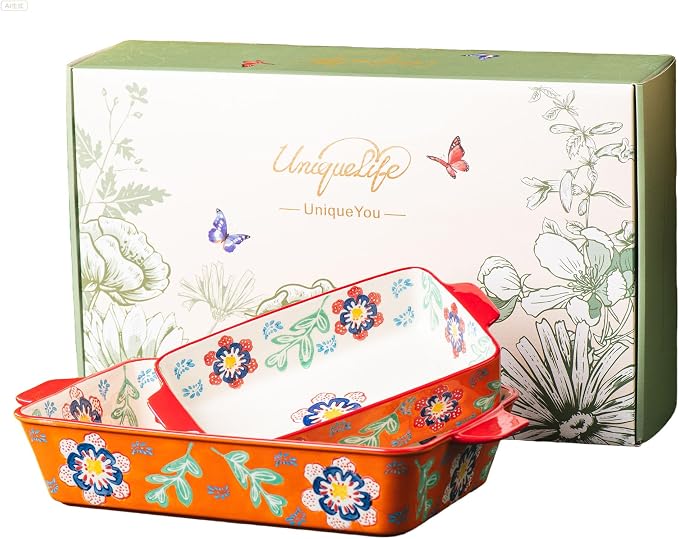 Ceramic Baking Dish Set of 2, 3QT & 1.2QT Stoneware Casserole Dishes by Unknown