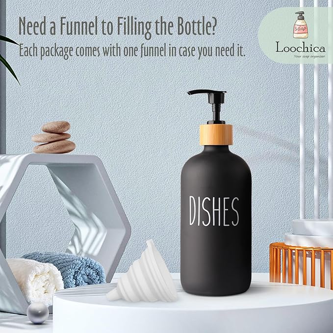 LOOCHICA Black Glass Kitchen Soap Dispenser, Detergent Dispenser or Dish Soap - Image 3