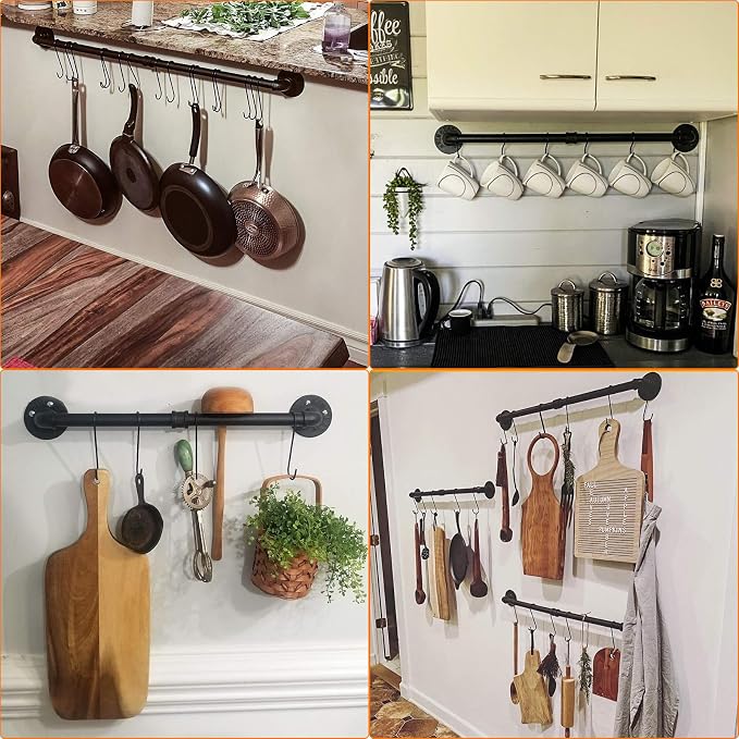 Toplife 31.5 inch Pot Rack, Kitchen Wall Mounted Detachable Pan Lid Utensils - Image 4