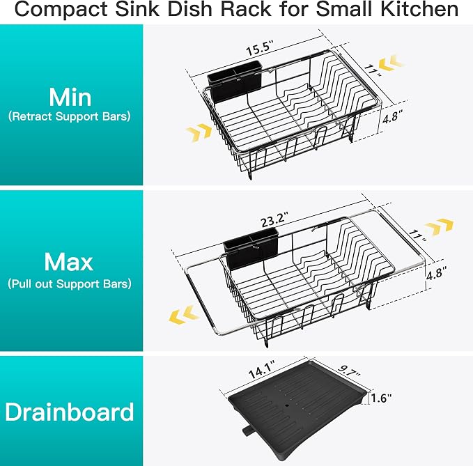 JASIWAY Dish Drying Rack in Sink, Expandable Stainless Steel Dish Drainers - Image 4