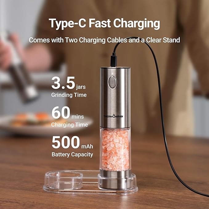 ThermoMaven Electric Salt and Pepper Grinder Set, 110ml Larger Rechargeable - Image 4