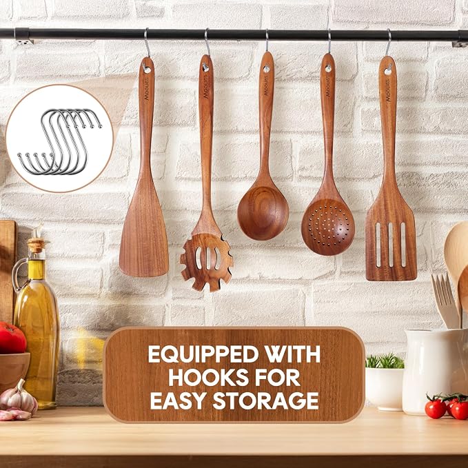 Wooden Spoons for Cooking, Comfortable Grip, Heat Resistant Kitchen Utensils - Image 5