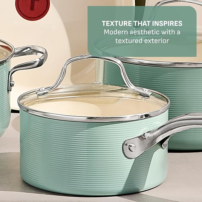 T-Fal Inspire Nonstick Ceramic Cookware Set, Oven Safe to 500°F, Ceramic Pots - Image 4