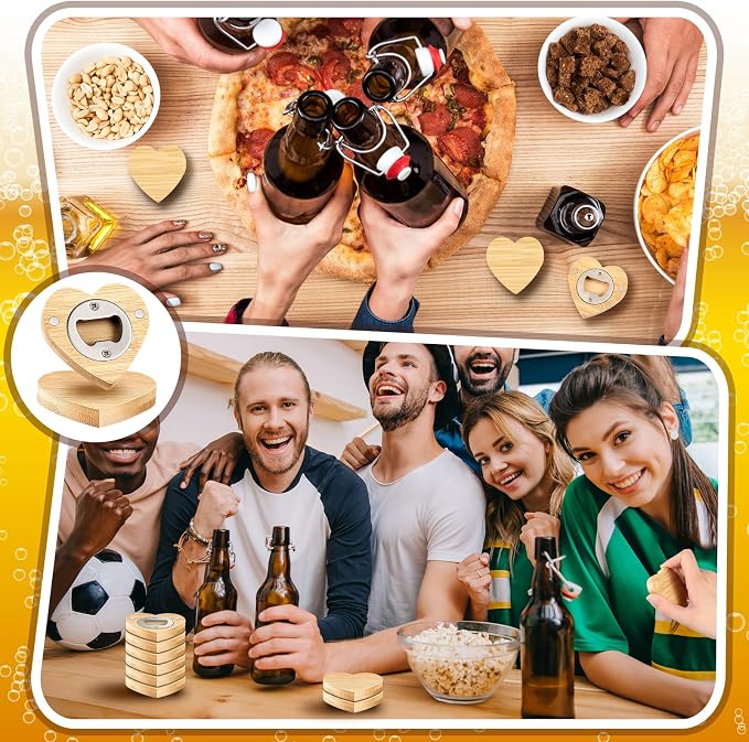 Vesici 24 Pcs Magnetic Bottle Opener 2.5in DIY Bamboo Heart Shape Beer Openers - Image 7