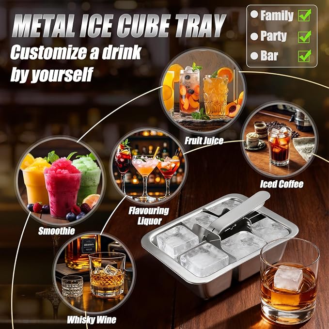 Ice Cube Trays, Large 6-cube Stainless Steel Ice Cube Trays - Image 6