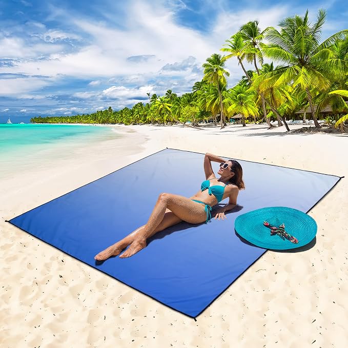 WIWIGO Beach Blanket Waterproof Sandproof Beach Mat 79" X 83"/10'x9'for 2-8 - Image 5