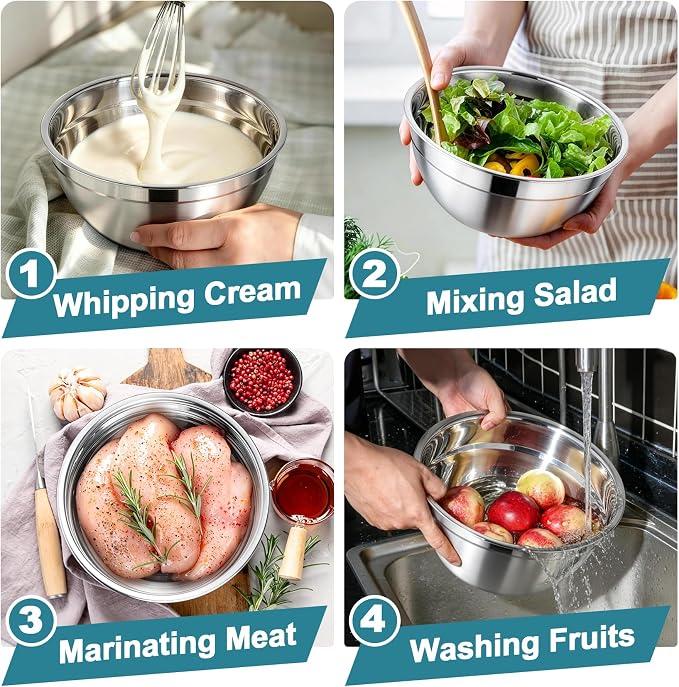 TeamFar Mixing Bowls, Stainless Steel Nesting Salad Bowls - Image 6