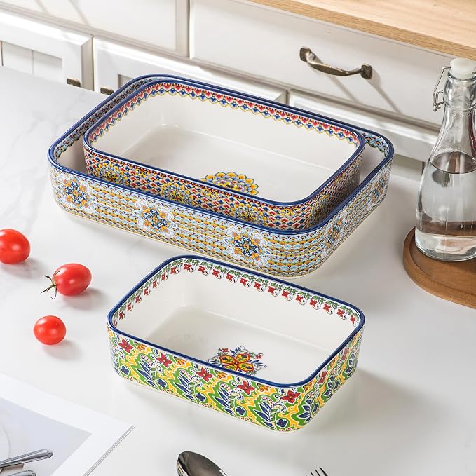 Casserole Dishes for Oven, Ceramic Baking Dishes Set of 3, Rectangular Lasagna - Image 4