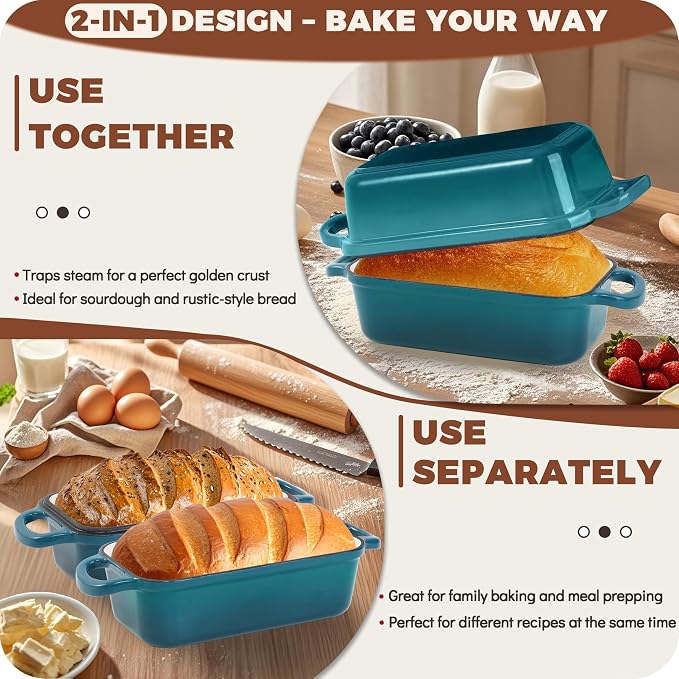 Cast Iron Loaf Pan With Lid, Enameled Bread Loaf Pan - Image 3