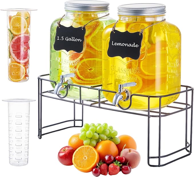 1.5 Gallon Glass Drink Dispensers by Unknown