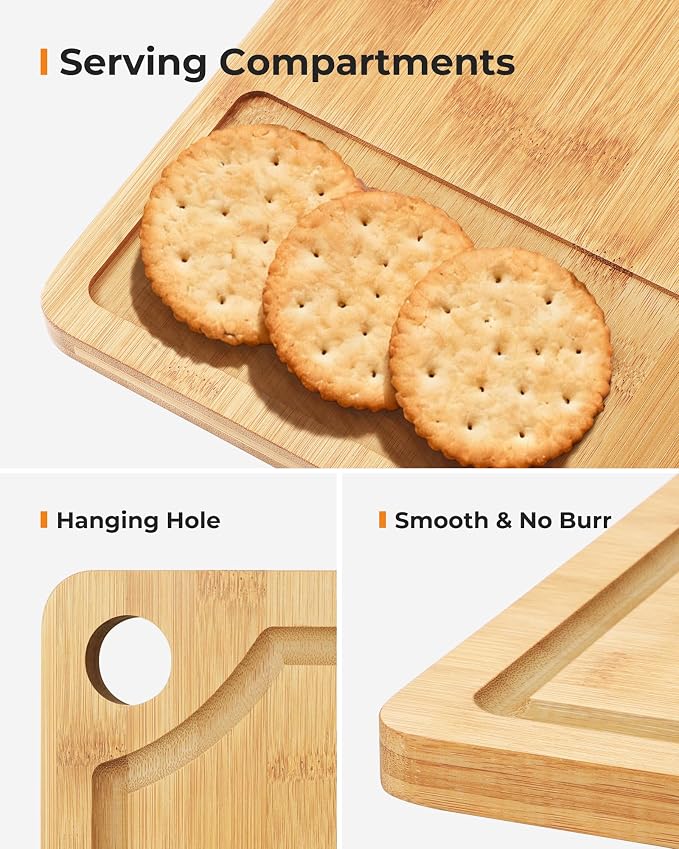 Bamboo Cutting Board for Kitchen, Knife-Friendly Wooden Cutting Boards Set - Image 6