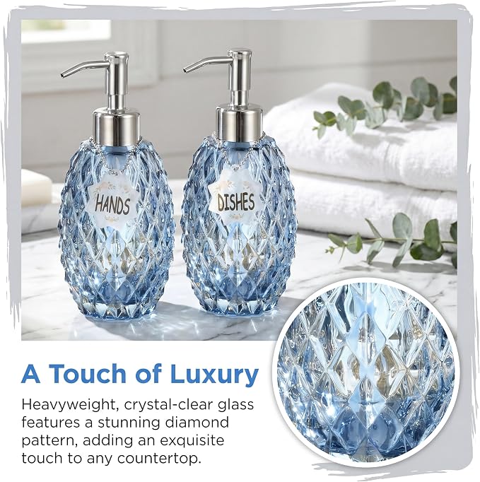 MALACHI Soap Dispenser Set, Crystal-Textured Diamond Glass - Image 2