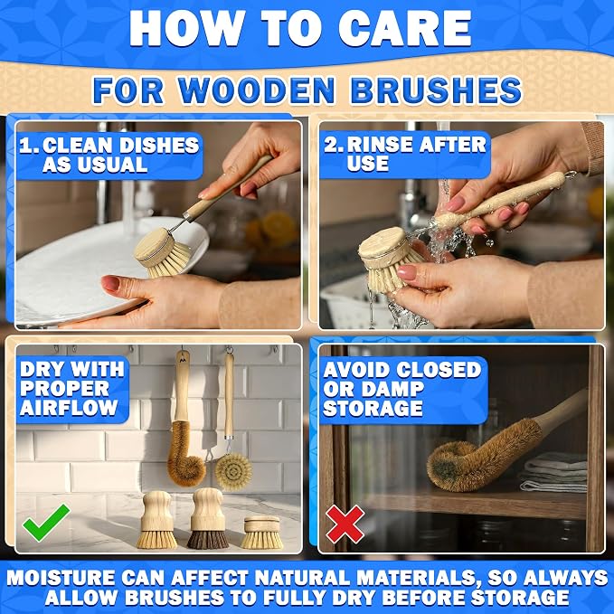 5 Pcs Bamboo Dish Brush Set – Bamboo Dish Scrubber - Image 2