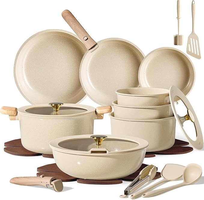 CAROTE 25PCS Ceramic Cookware Set, Pots and Pans set Non Stick, RV Kitchen by CAROTE