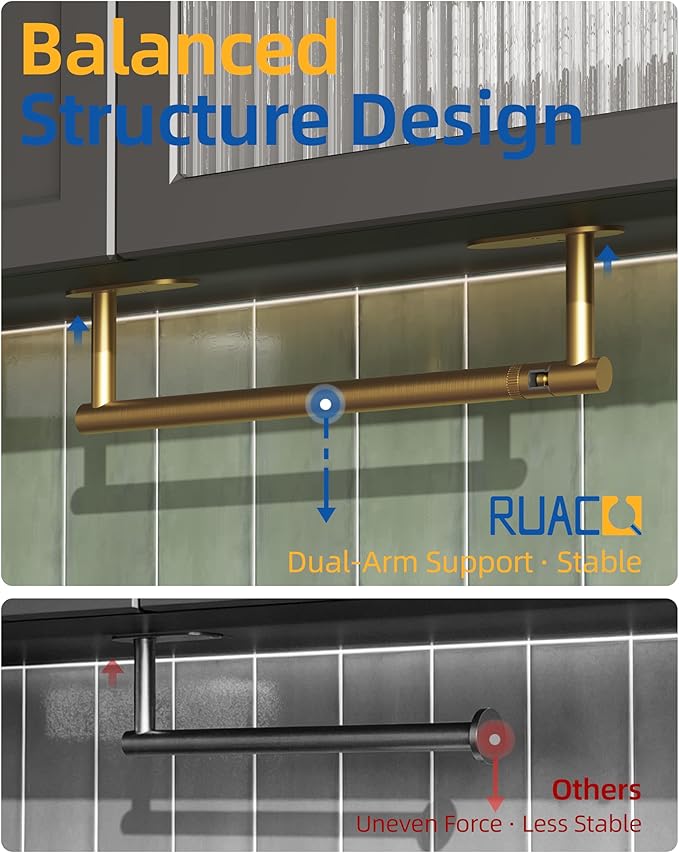 RUACQ Paper Towel Holder Under Cabinet, Wall Mounted or Adhesive Stainless - Image 3