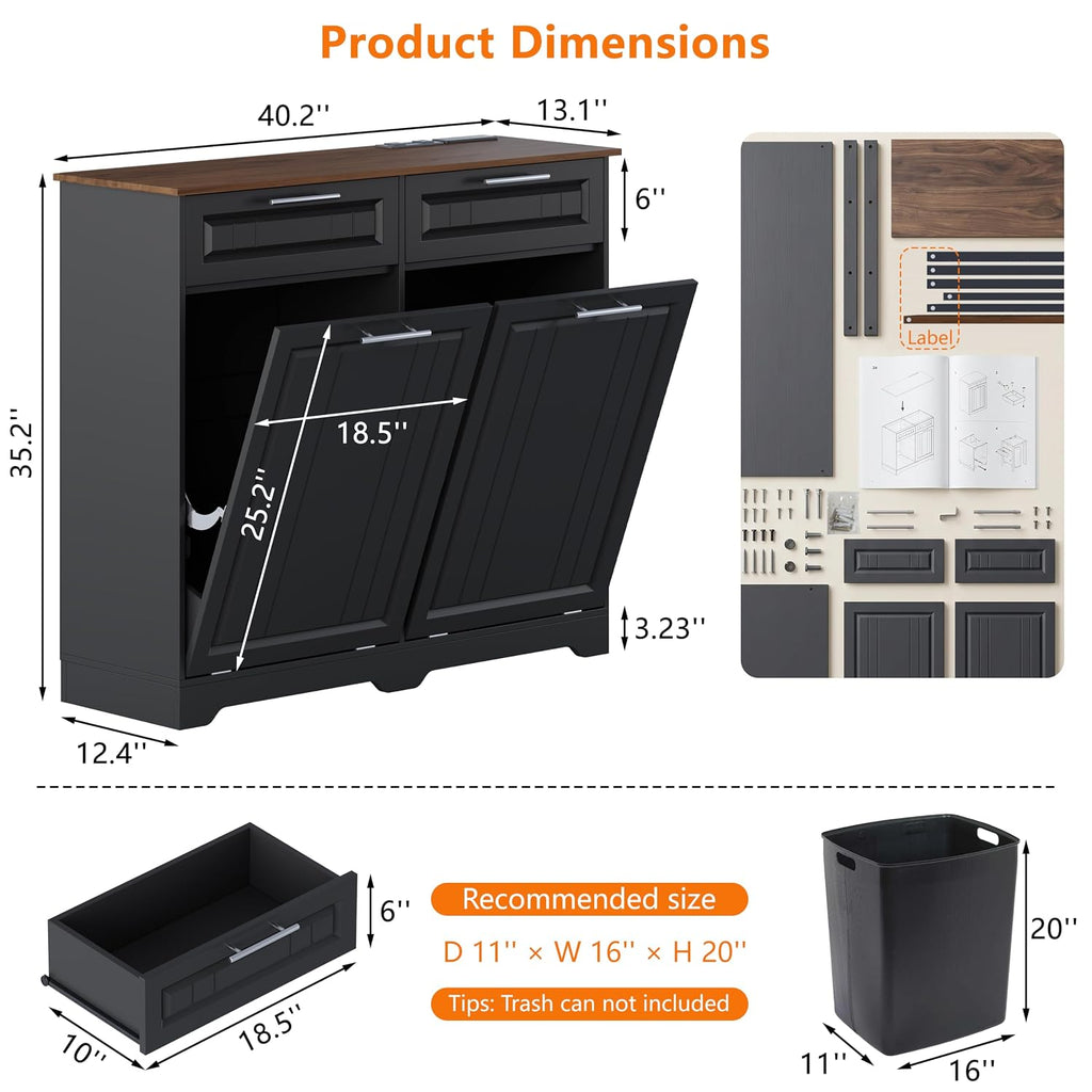Double 10 Gallon Tilt Out Trash Can Cabinet with Deodorizing Function