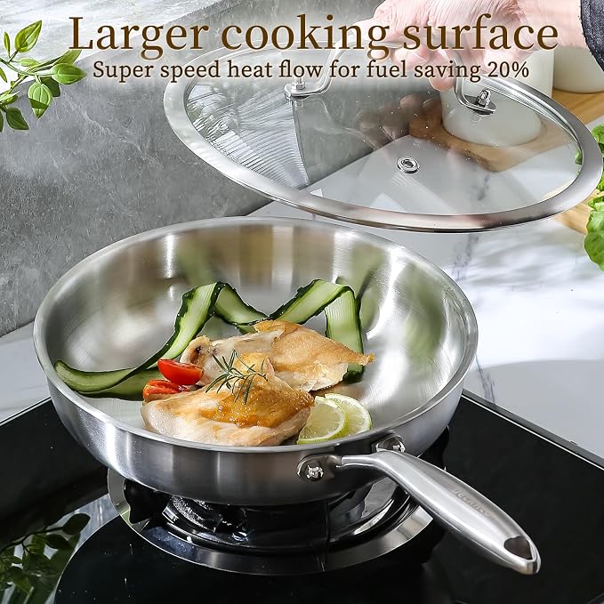 DELARLO Tri-Ply Stainless Steel Pan, 18/10 Frying Pan, Oven Safe Up to 600°F - Image 5