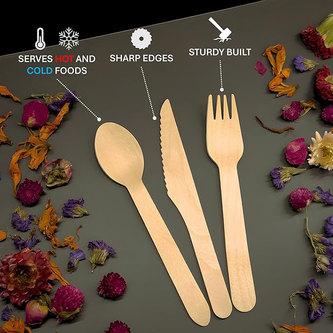 Disposable Wooden Cutlery Set 360 PCS - Image 2