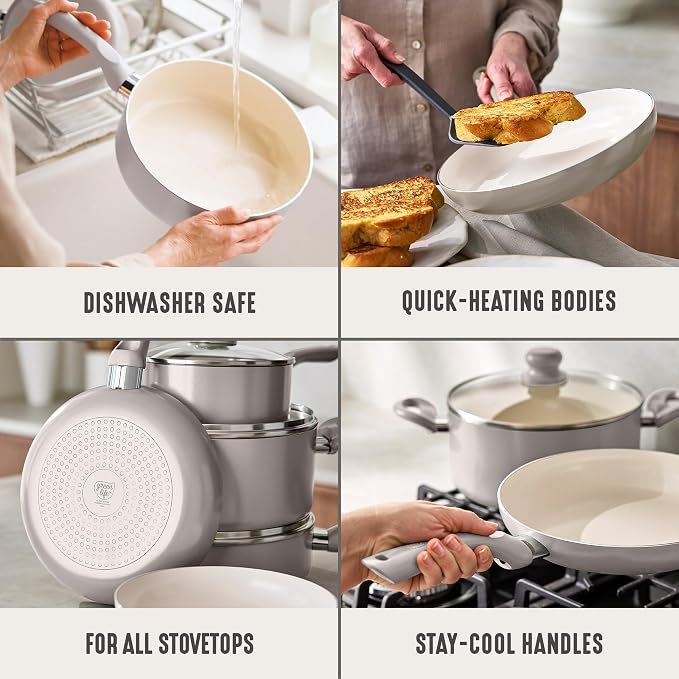 GreenLife 16-Piece Nonstick Cookware Set, Non-Toxic Ceramic Pots and Pans Set - Image 6