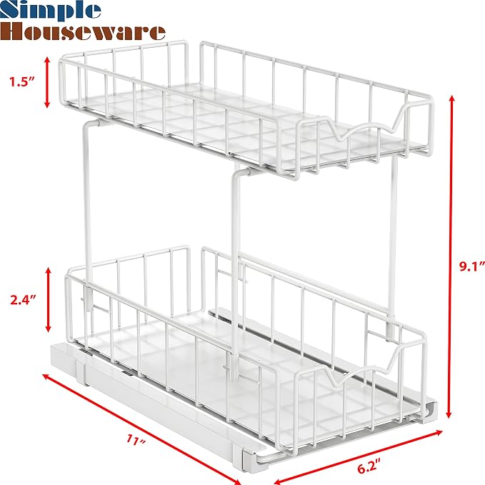 Simple Houseware 2-Tier Spice Rack Slide Out Wire Basket Drawer Organizer - Image 4